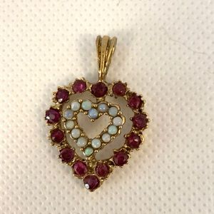 Heart pendant with rubies and opals